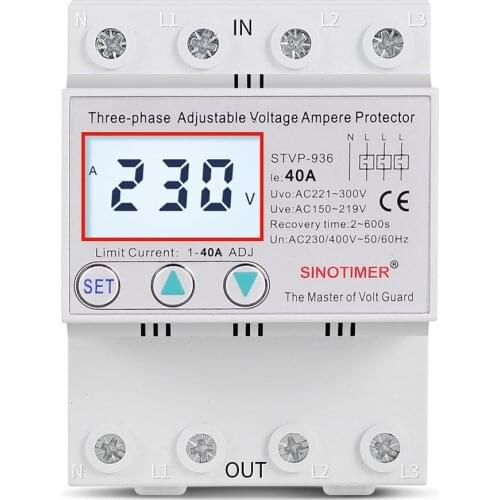 Din Rail 3 Phase Voltage Relay 380V Voltmeter Over And Under Voltage Monitors Relays Protectors Adjust Current Overvoltage