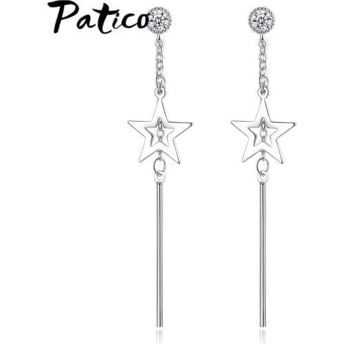 Luxury Lady 925 Sterling Silver Star Tassel Drop Dangle Earring For Women Metal Cubic Zirconia Jewelry Piercing Accessories