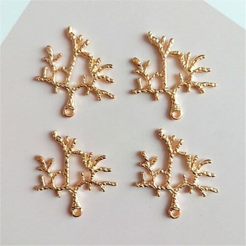SEA MEW 50 PCS 28*31mm Fashion Metal Alloy KC Gold Branch Pendant Connectors Charm DIY Jewelry Accessories