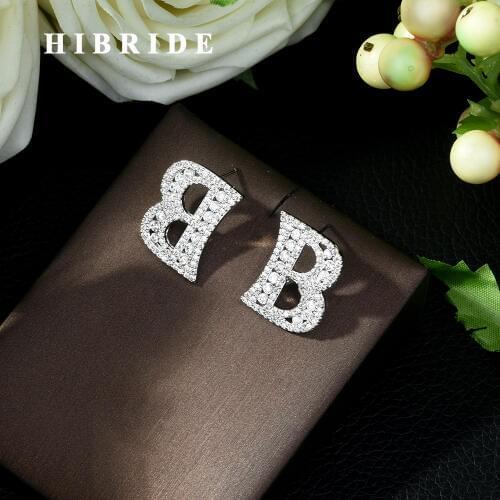 HIBRIDE Mini A-Z Pendientes Iniciales Letter Earrings Cute Silver Color Jewelry Creative Gifts for Women Girls Earring E-458