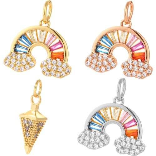 Charm Charms for Jewelry Making Supplies Gold Rainbow Diy Earring Bracelet Necklace Metal Copper CZ Zircon Accessories