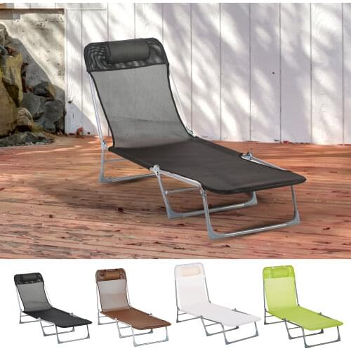 Outsunny folding and reclining garden lounger with headrest and adjustable back at 5 levels 182x56x24,5 cm