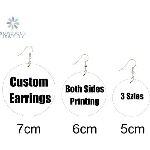 SOMESOOR Multi-Szies Customized Round African Wooden Drop Earrings Front Back Print Handmade Wood Dangle Jewelry For Women Gifts