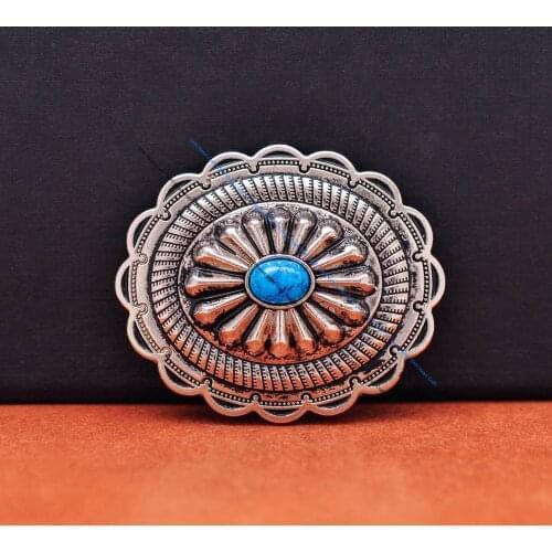 6pc 44*38mm Tribal Traditional Flower Pattern Blue Turquoise Western Leathercraft Luggage bag Hardware Belt Concho Screwback