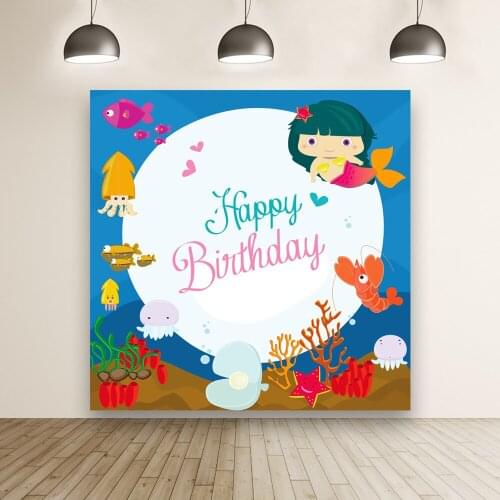 Mermaid Jellyfish Baby Shower Custom Vinyl Photo Background Studio Wall Decors Cartoon Seabed Happy Birthday Backdrops Banner