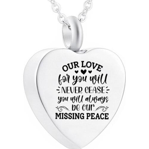 Cremation Jewelry Stainless Steel Urn Heart Pendant With Lettering Ashes Memorial Belt Filling Kit And Gift Velvet Bag Packaging