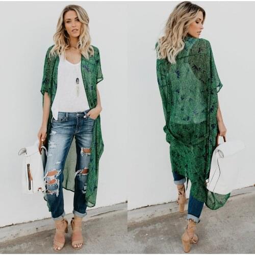 European and American Womens Hot Sale Chiffon Cardigan Long Beach Blouse Womens Sun Protection Clothing