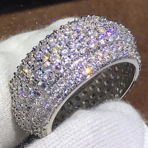 Vecalon Stunning Luxury Jewelry 925 Sterling Silver Sparkling Full Pave Clear 5A Zirconia CZ Enternity Women Wedding Band Ring