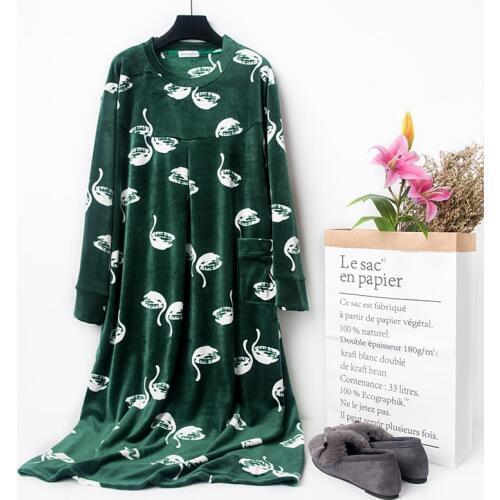 Plus size Women Winter Nighgown Sleep Dress Soft Light Flannel nighty sleep wear Loose Night Dress