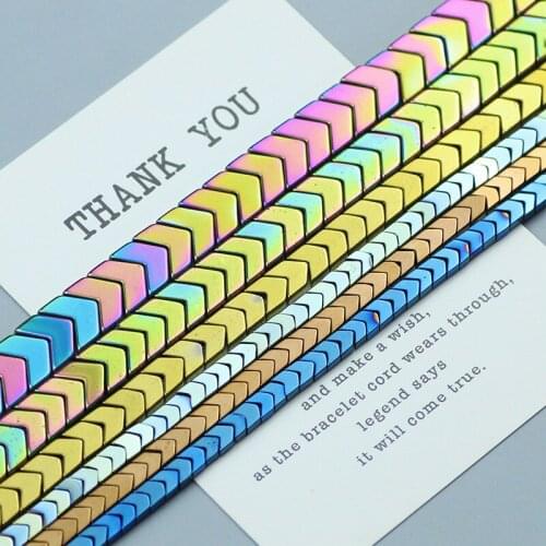 Gold Green Blue Silvers Triangle Arrows Hematite Natural Stone Beads For Jewelry Making DIY Bracelet Accessories Loose Beads 15"