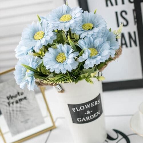 10 Heads/Bouquet Silk Artificial Sun Flower Bride Flower 10 Heads Sunflower Wedding Party Decoration Fall Home Christmas Decor