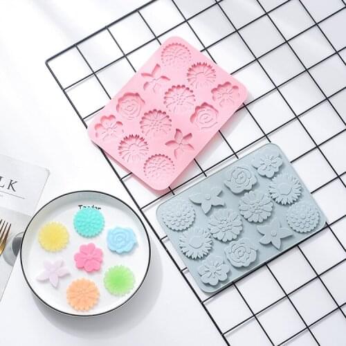 12 Grid Different Flower Cake Mold Silicone Epoxy Flower Fondant Mould Biscuit Cake Decorating Chocolate Fondant Mold