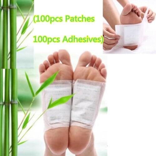 200pcs=(100pcs Patches+100pcs Adhesives) Kinoki Detox Foot Patches Pads Body Toxins Feet Slimming Cleansing HerbalAdhesive smrp