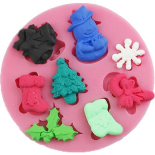 3D Silicone Snowman Christmas Tree Cooking Gift Molds Candy Sugar Craft Soap Cake Decorating Molds
