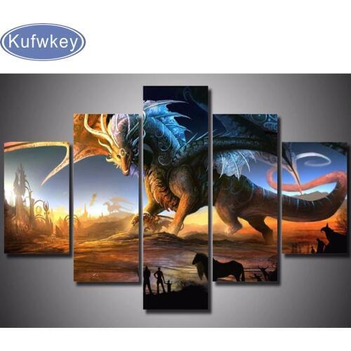 5d diamond mosaic full diamond embroidery dragon 5 pcs animal 3d diy diamond painting cross stitch square drill beaded painting
