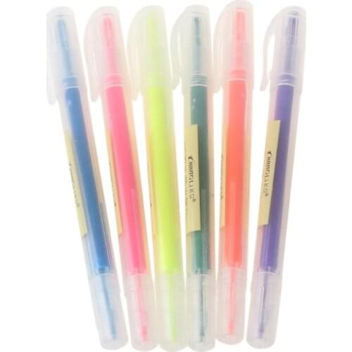6 Pcs Watercolor Gel Pen Cute Highlighter Solid Accent Ink Maker Smooth Writing P82A