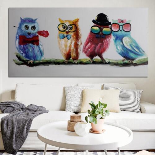 Abstract Watercolor Cartoon Owl Animal Oil Painting on Canvas Poster and Print Modern Wall Picture for Living Room Cuadros Decor