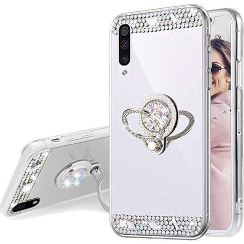 For Samsung galaxy A70 A50 A40 A30s A20s A20 A6 A7 2018 A5 2017 J7 J5 S10 S9 A51 A71 Phone Case Mirror silicone Ring shiny Cover