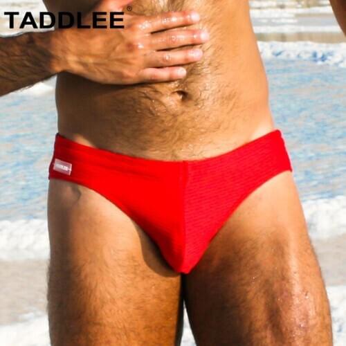 Taddlee Brand Mens Swim Brief Bikini Sexy Swimwear Red Solid Color Swimsuits Bathing Suits Trunks Surfing Boxer Board Shorts