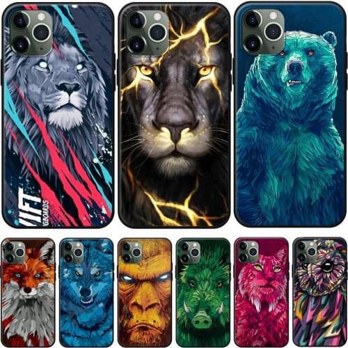 Cool Animals Case on for Funda iPhone X Etui for iPhone XS Max 11 8 7 6 6S Plus 5S XR Soft TPU Cover Lion Bear Owl Wolf Case Men