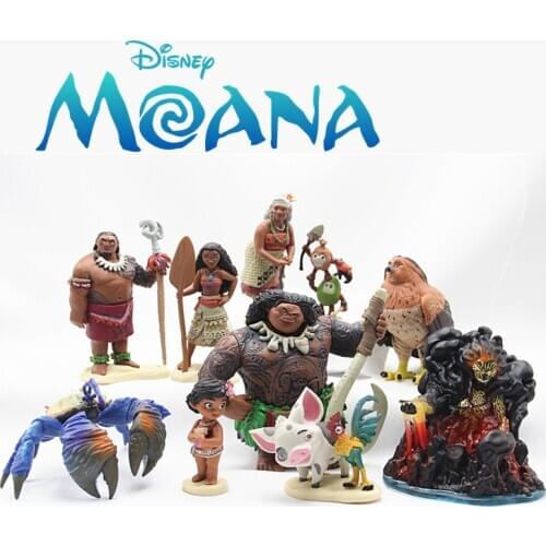 DISNEY Moana Princess Legend 10Pcs/set Quality Dolls Vaiana Maui Chief Tui Tala Heihei Pua Action Figure Toys for Kids Birthday