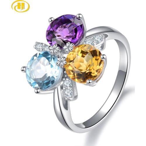 Hutang Multi Gemstone Womens Ring Amethyst Citrine Sky Blue Topaz 925 Sterling Silver Rings Fine Elegant Jewelry New Arrival