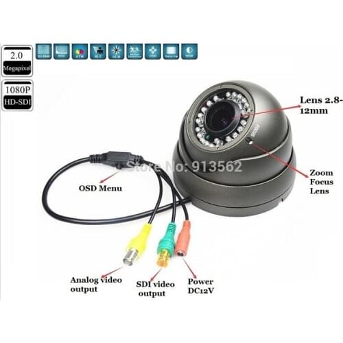 CCTV HD SDI Camera Panasonic 2.1 MP 1080P Full Lens Zoom 2.8-12mm Waterproof Dome Industrial WDR IR SDI Camera