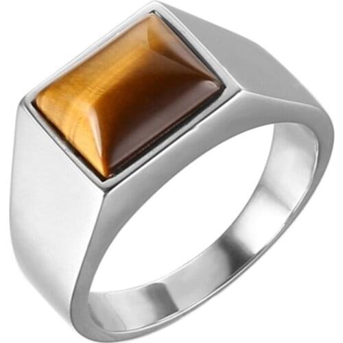 Classic Trend Fashion Mens Ring High-end Polished Classic Natural Tiger Eye Stone Punk Ring Jewelry