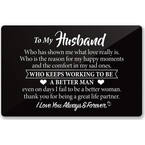 To My Husband Engraved Metal Wallet Card Inserts From Wife,Love Note Cards for His Birthday Christmas Gifts(Black) DIY Custom