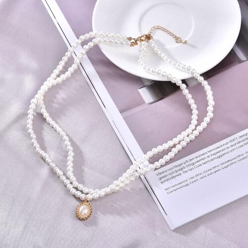 2021 Trend Fashion Hoop Pearl Choker Necklace Punk Cute Double Layer Chain Pendant for Women Jewelry Gift Womens Neck Chain