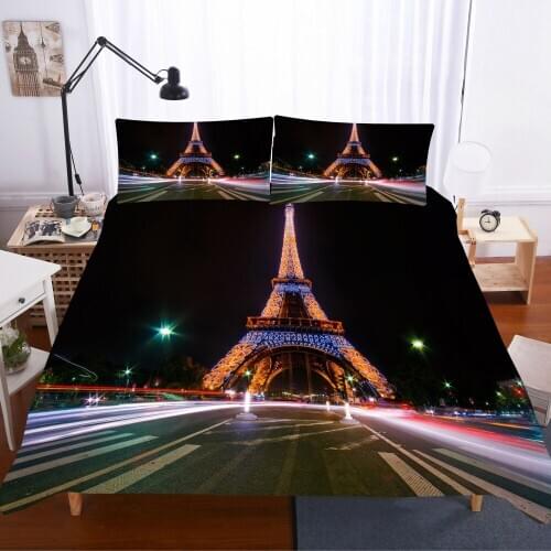 Fashion Night View Duvet Cover Set Microfiber Paris Tower City Lights Bedding Pillowcase Double King Size Room Decoration