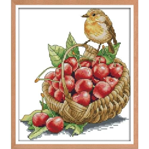 Bird and cherries cross stitch kit aida 14ct 11ct count printed canvas stitches embroidery DIY handmade needlework