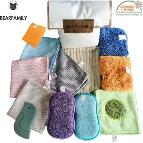 12PC Household cleaning tool car wash set rags sponges for bathroom microfiber glass cloth kitchen scrub sponge furry hand towel
