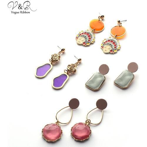 DIY Handmade Jewelry Post Earring Set, Stud with Epoxy Stone/ Portrait/ Geometric Acrylic/ Metal Flower Pendants Earring DIY-117