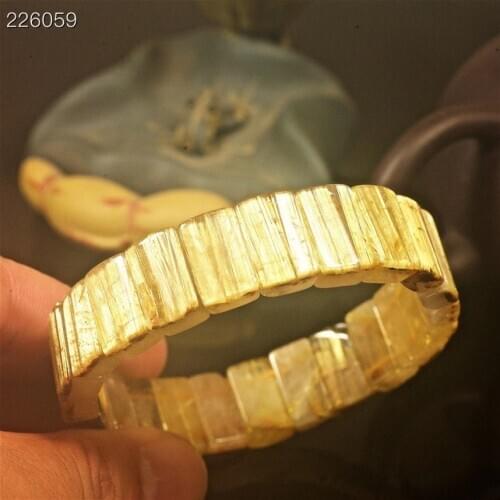 Natural Gold Rutilated Titanium Quartz Bangle Bracelet 15*7mm Crystal Woman Man Wealthy Stone Rectangle Beads AAAAAA