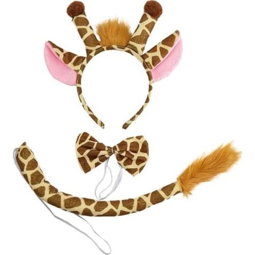 3 Pcs Festival Party Hairy Giraffe Hair Hoop Tail Tie Set Headband Halloween Christmas Costume Cosplay Headwear