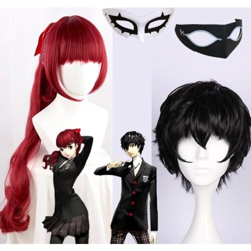 Game Persona 5 Yoshizawa Kasumi Red Wig Cosplay Costume Heat Resistant Synthetic Hair Women Party Role Play Wigs And mask