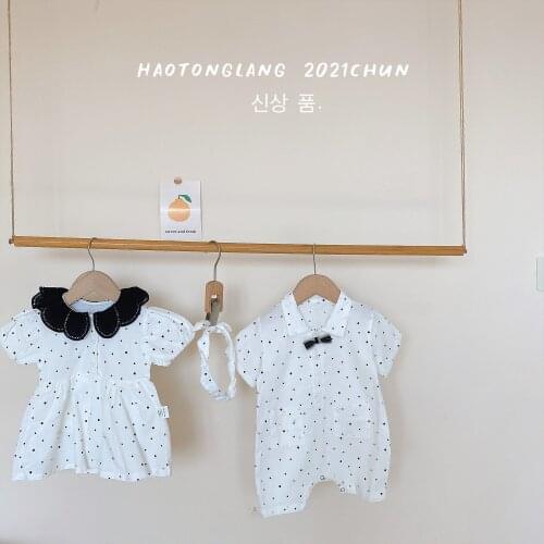 2021 Summer Parent Child Brother Sister Dress Sweet Gentleman Fashion Boys Short Climb Girls Lovely Ha Dress with Hair Belt