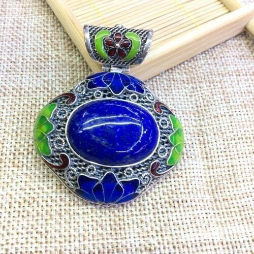 [S925] longnice silver silver inlaid pure natural lapis lazuli stone filigree Cloisonne pendant ornaments
