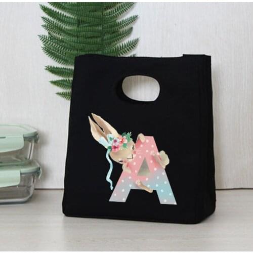 Kawaii Animal Letter Cooler Lunch Bag Portable Insulated Canvas Bento Box Tote Thermal Food Picnic School Storage Pouch for Kids