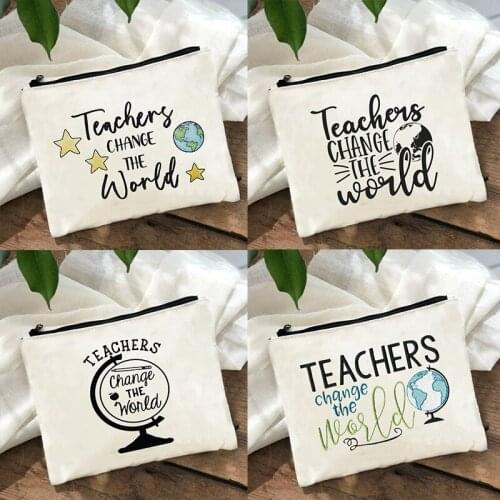 Teacher Change The World Print Makeup Bags Women Cosmetic Bag Women Toiletries Organizer Female Purse Tote Pencil Bag Best Gifts