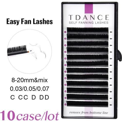 TDANCE 10pcs/lot Rapid Blooming Volume Eyelash Extensions self fanning Fast Fan Individual Lashes Rapid Automatic Blooming