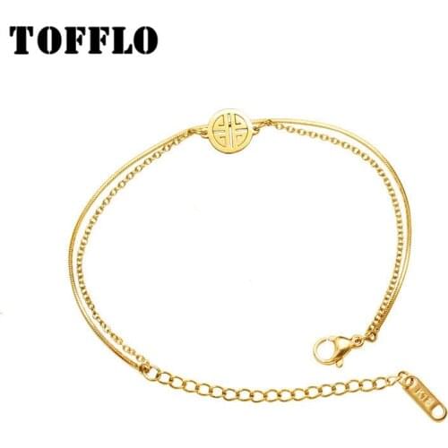 TOFFLO Stainless Steel Jewelry Double Layer Snake Chain Double Layer Bracelet Womens Fashion Bracelet BSE093