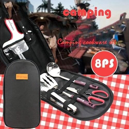 Camping Kitchen Utensil Organizer Travel Set with Tongs Black Camping Accessories Set