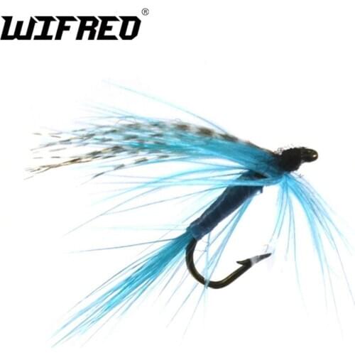 WIFREO 10PCS 12# Blue Color Grizzly Wing May Fly Trout Fishing Bugs Fishing Lures