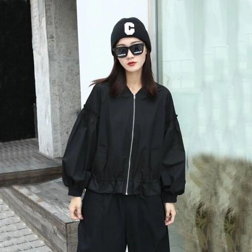 210808 Solid Color Casual Women Jacket Coat Simplicity Fashion Edible Tree Fungus Splicing Lantern Sleeve 2021 Autumn New