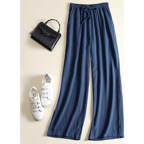 2022 Spring Women Pants Lace-up High Waist Cotton And Linen Pants Women Casual Wide-leg Pants Solid Long Trousers Straight Pant