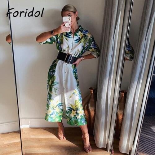 Print Boho Summer Satin Shirt Dress Robe Women Casual Loose Belt Maxi Dress Long Sleeve Spring Silk Green Floral Dress Beach