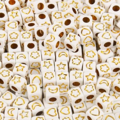 Gold Color Moon Star Flower Heart Square Acrylic Beads 6*6mm Cube Loose Spacer Beads For Jewelry Making Handmade Diy Bracelets