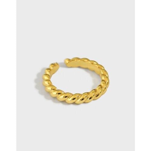 1pc INS 100% real. Authentic 925 Sterling silver White/Gold Rope Twisted band Ring ADJUST jEWELRY TLJ1374